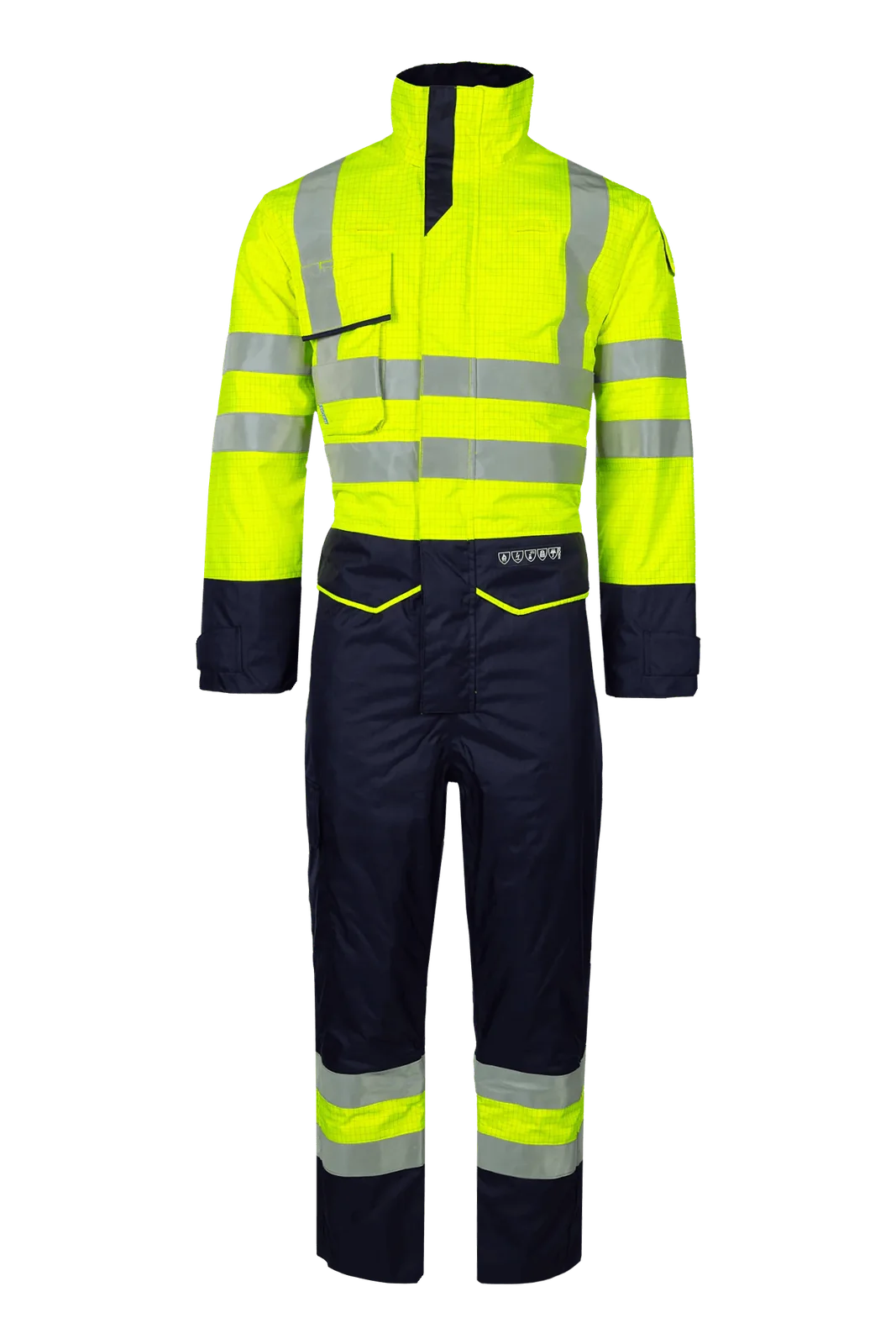 Sioen Carret Vlamvertragende, antistatische winter overall, high-vis Fluogeel/Marineblauw