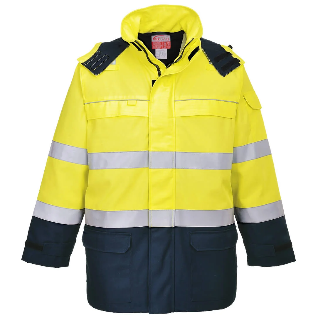 PORTWEST FR79 Bizflame Regen+ Hi-Vis Vlamboog Jack Geel/marine