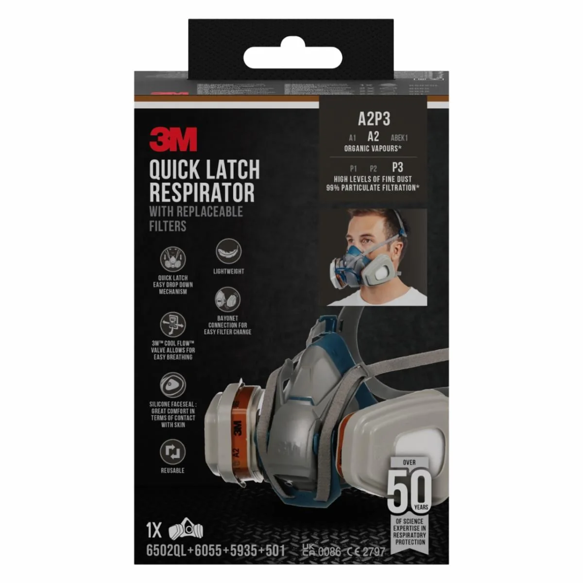 3M 6502QLKIT-1 halfgelaatsmasker met filterset Blauw/Grijs