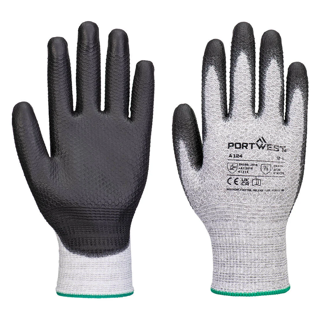 PORTWEST A124 Grip 13 PU Diamond Gebreide Handschoen (afname per 12 paar) Grijs/zwart