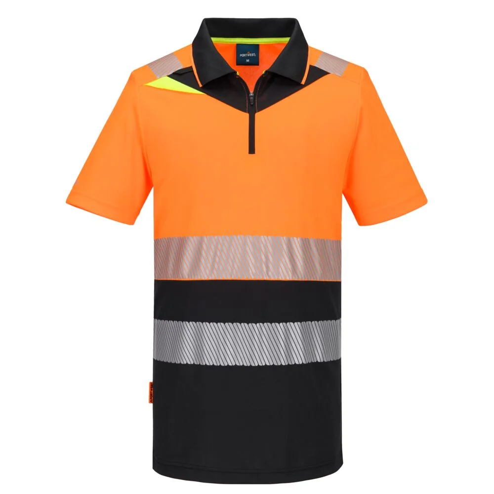 DX435 DX4 Hi-Vis polo korte mouw met rits Oranje/zwart