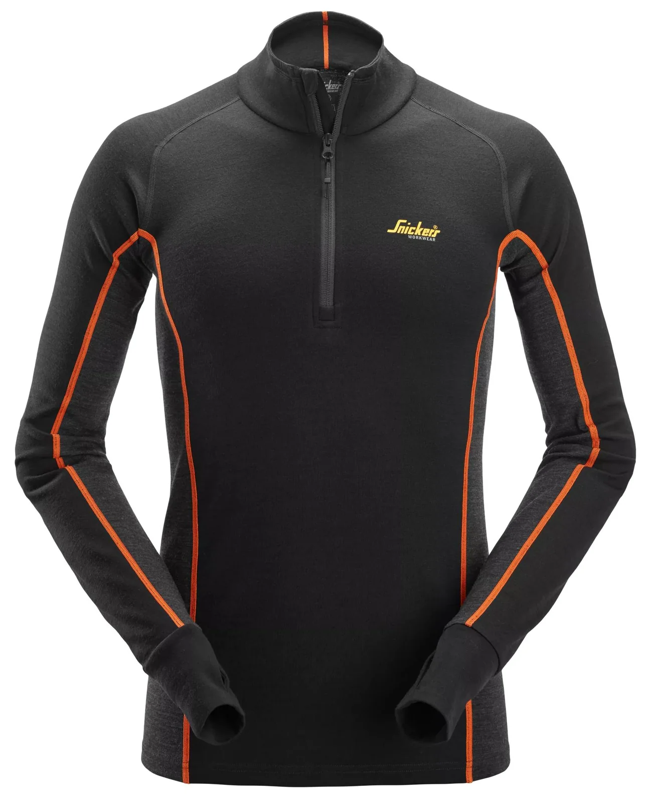 9482 Merino Basislaag Stay Warm Top met Halve Rits Zwart/Antraciet gemêleerd