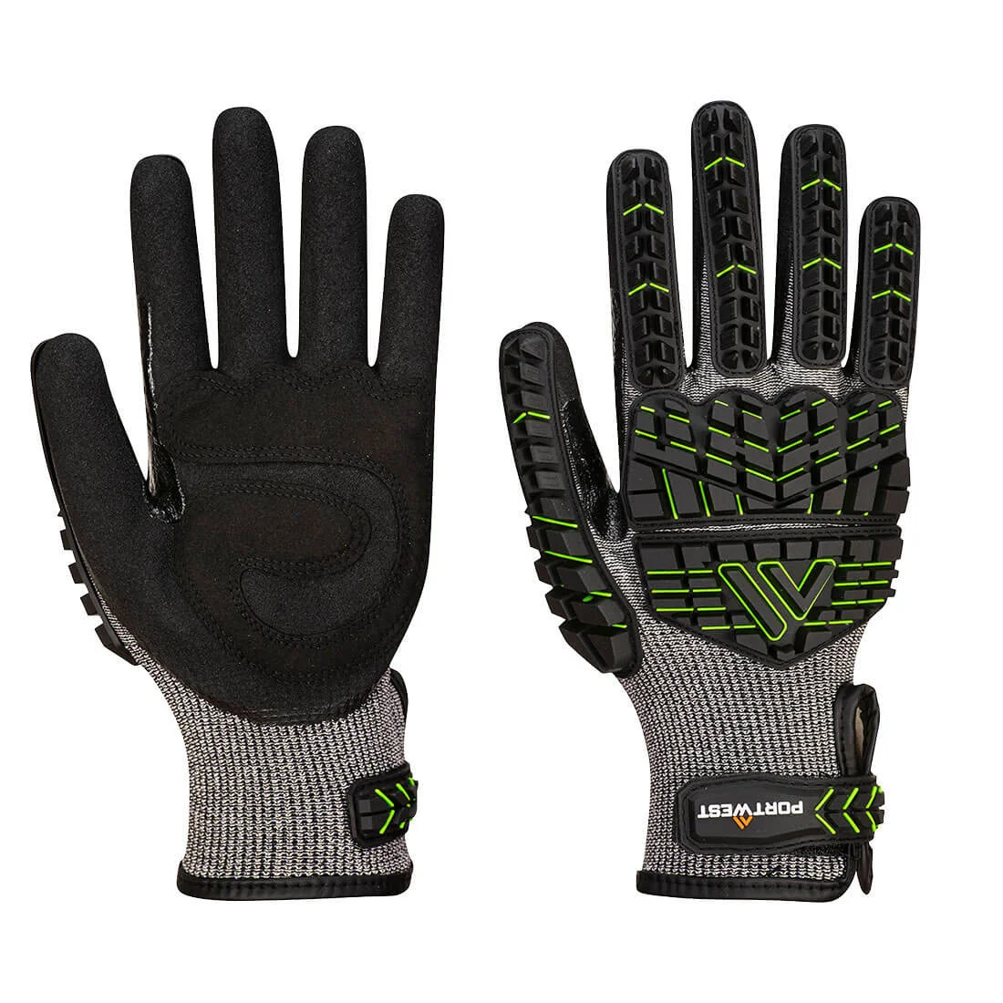 PORTWEST A755 VHR15 Nitril Schuim Impact Handschoen Zwart/groen