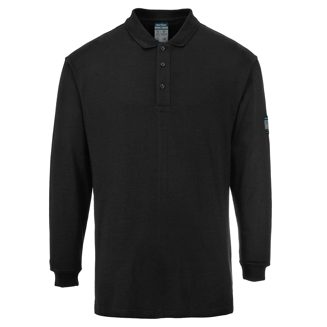 PORTWEST FR10 Vlamvertragende Modaflame Antistatische lange mouw Polo Shirt Zwart