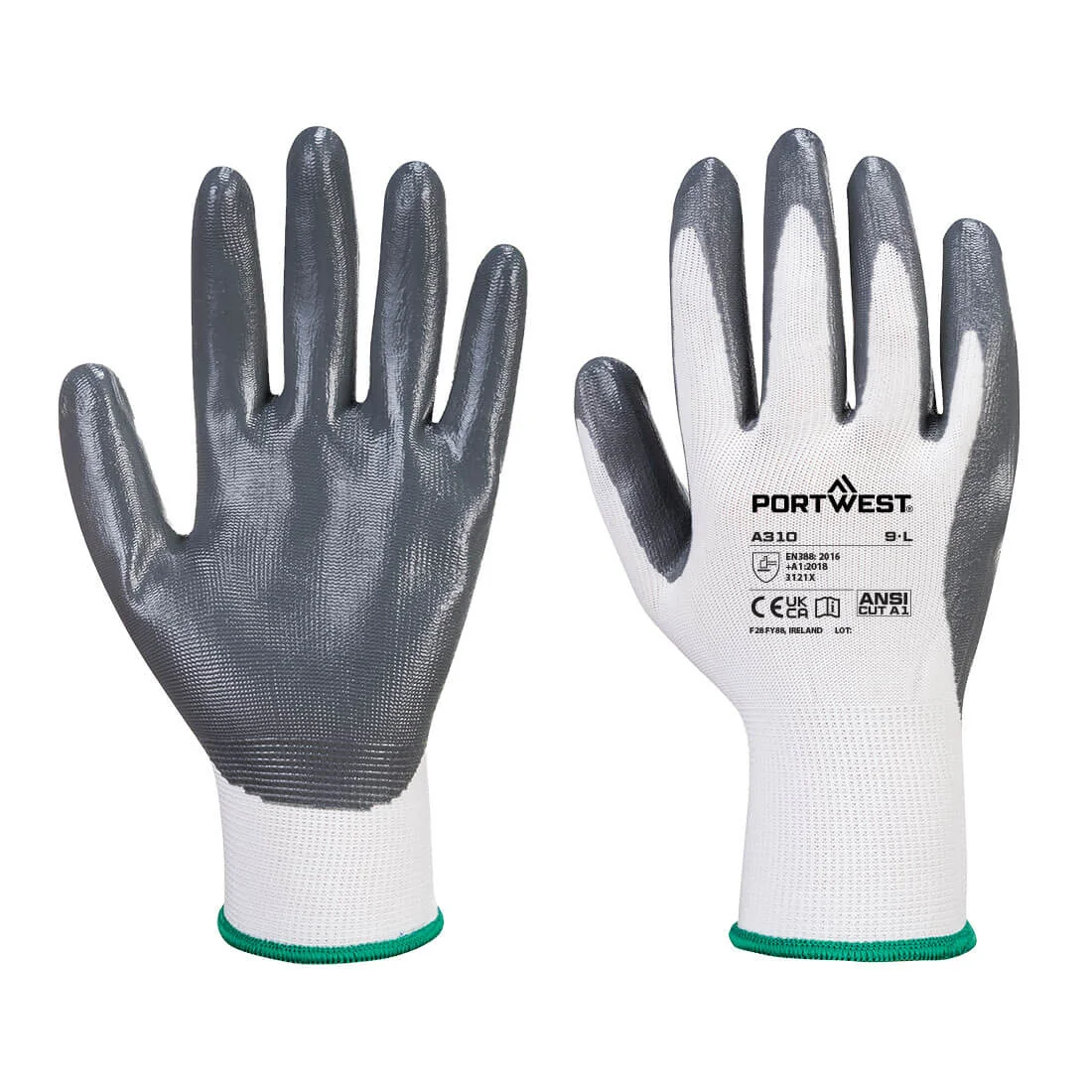 PORTWEST A310 Flexo Grip Nitril Handschoen Grijs/wit