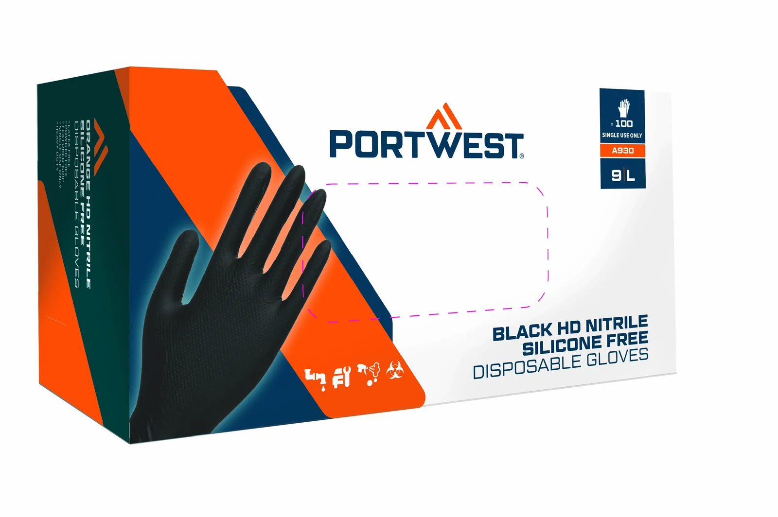 PORTWEST A930 Disp 7 mil wegwerphandschoen (pak van 100) Zwart