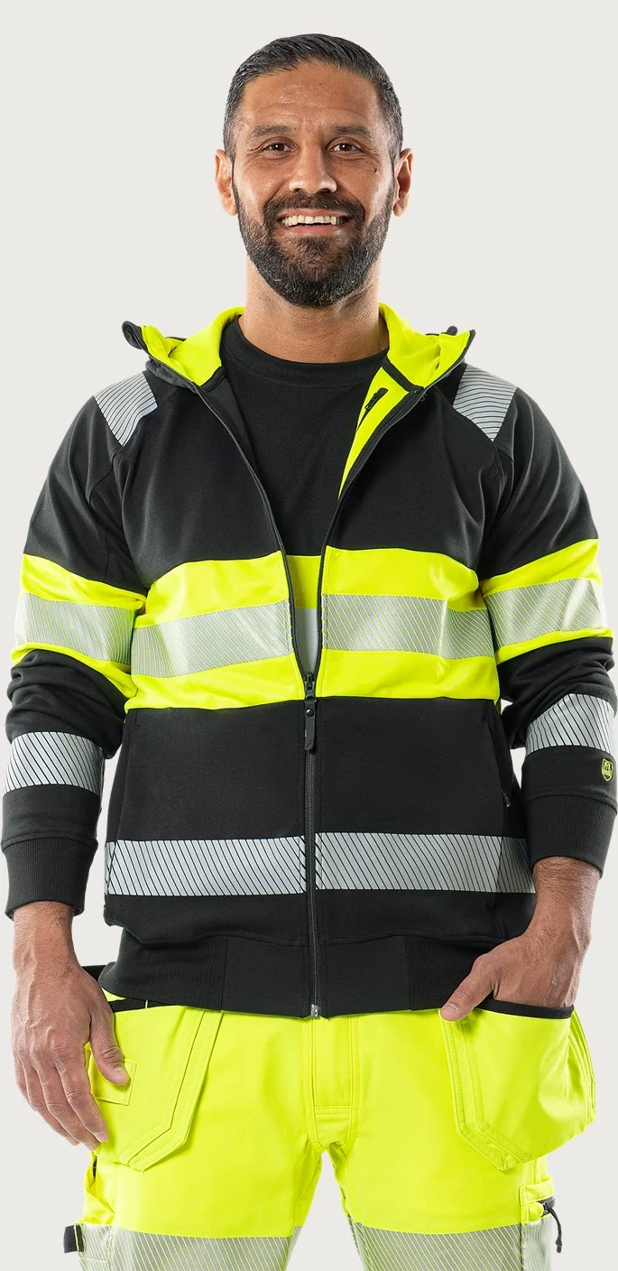 Fristads High vis Green stretch sweater met capuchon klasse 1 7532 GKC Hi-Vis geel/zwart