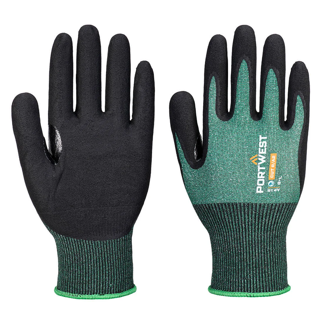 PORTWEST AP15 SG snijbestendige B18 Eco Nitril Handschoen (afname per 12 paar) Groen/zwart