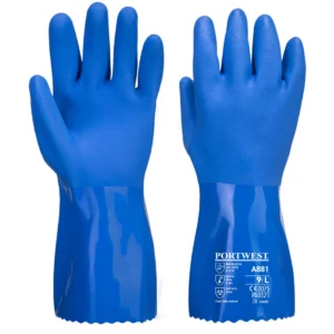 A881 Chemiebestendige blauwe PVC handschoen aanzicht 1