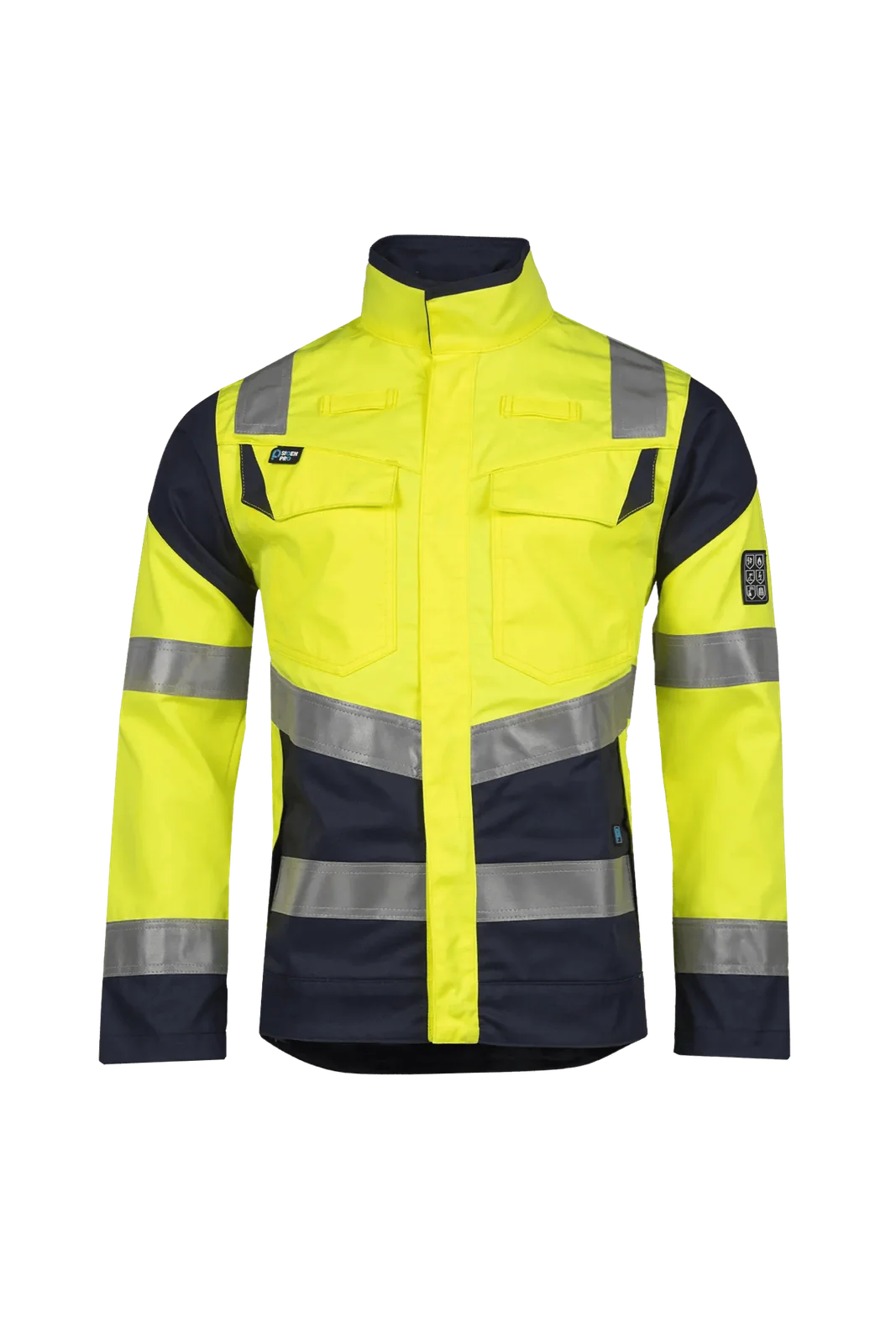Sioen Acrux ECO high-vis werkjas, ARC bescherming Fluogeel/Marineblauw