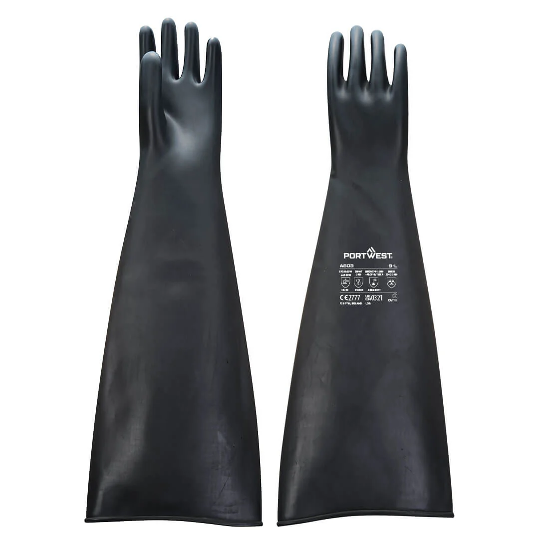 PORTWEST A803 Zwaargewicht latex-rubberhandschoen 600 mm Zwart