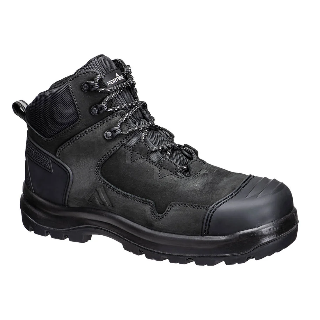 PORTWEST FD04 Composiet Nubuck lederen halfhoge schoen S3S HRO SR FO SC LG Zwart