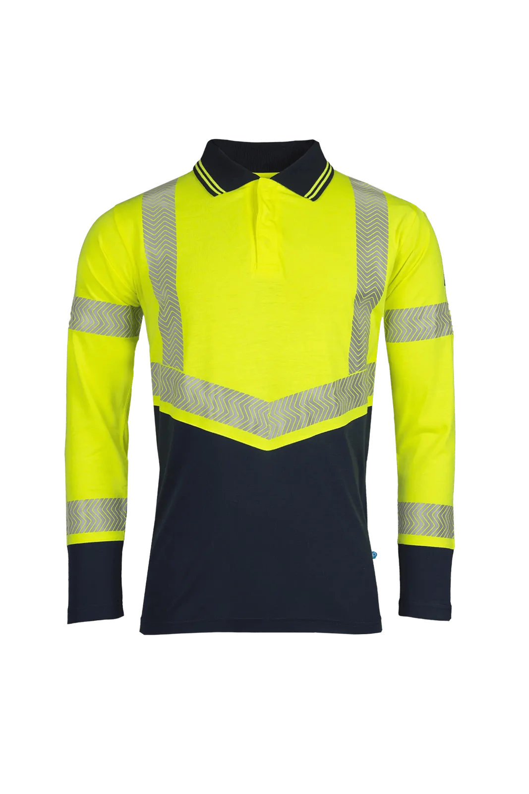 Sioen Arran ECO vlamvertragend, antistatisch high-vis poloshirt, lange mouwen Fluogeel/Marineblauw