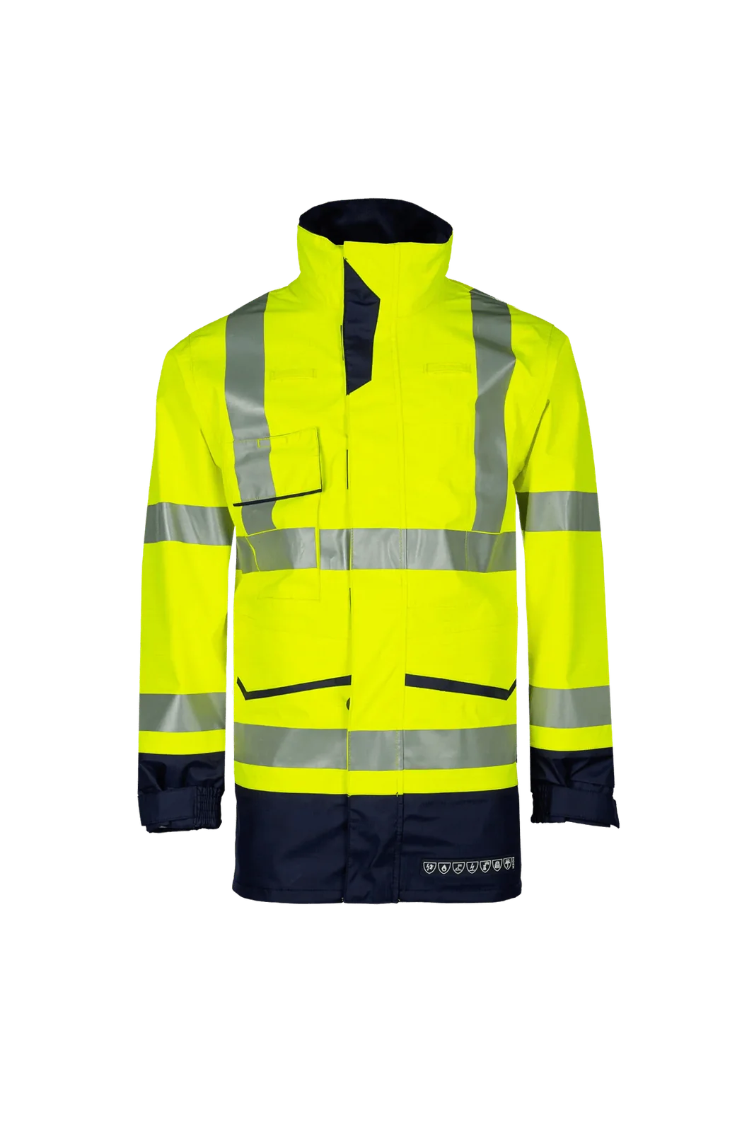 Sioen Falcon High-vis regenjas, ARC bescherming Fluogeel/Marineblauw