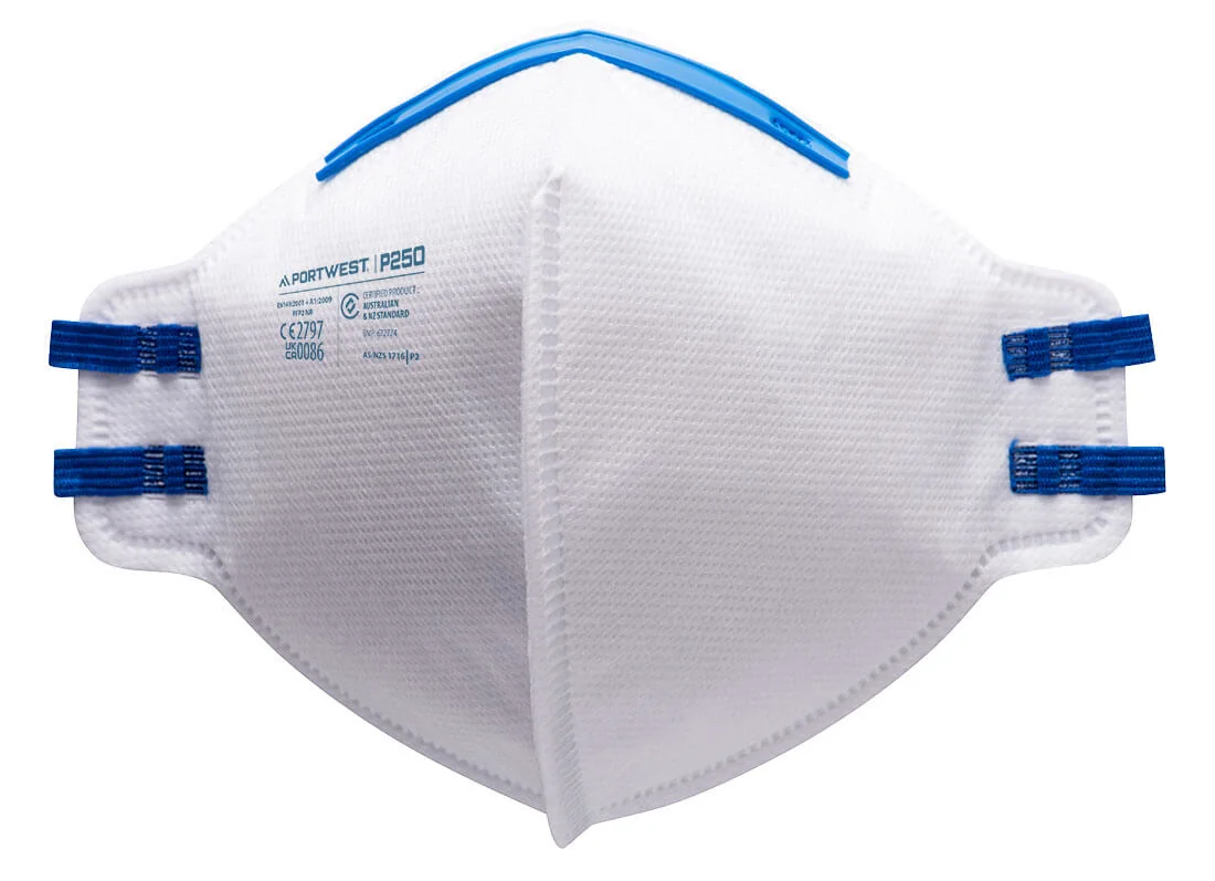 PORTWEST P250 FFP2 Plat Gevouwen Ademhalingsmasker (PK20) Wit