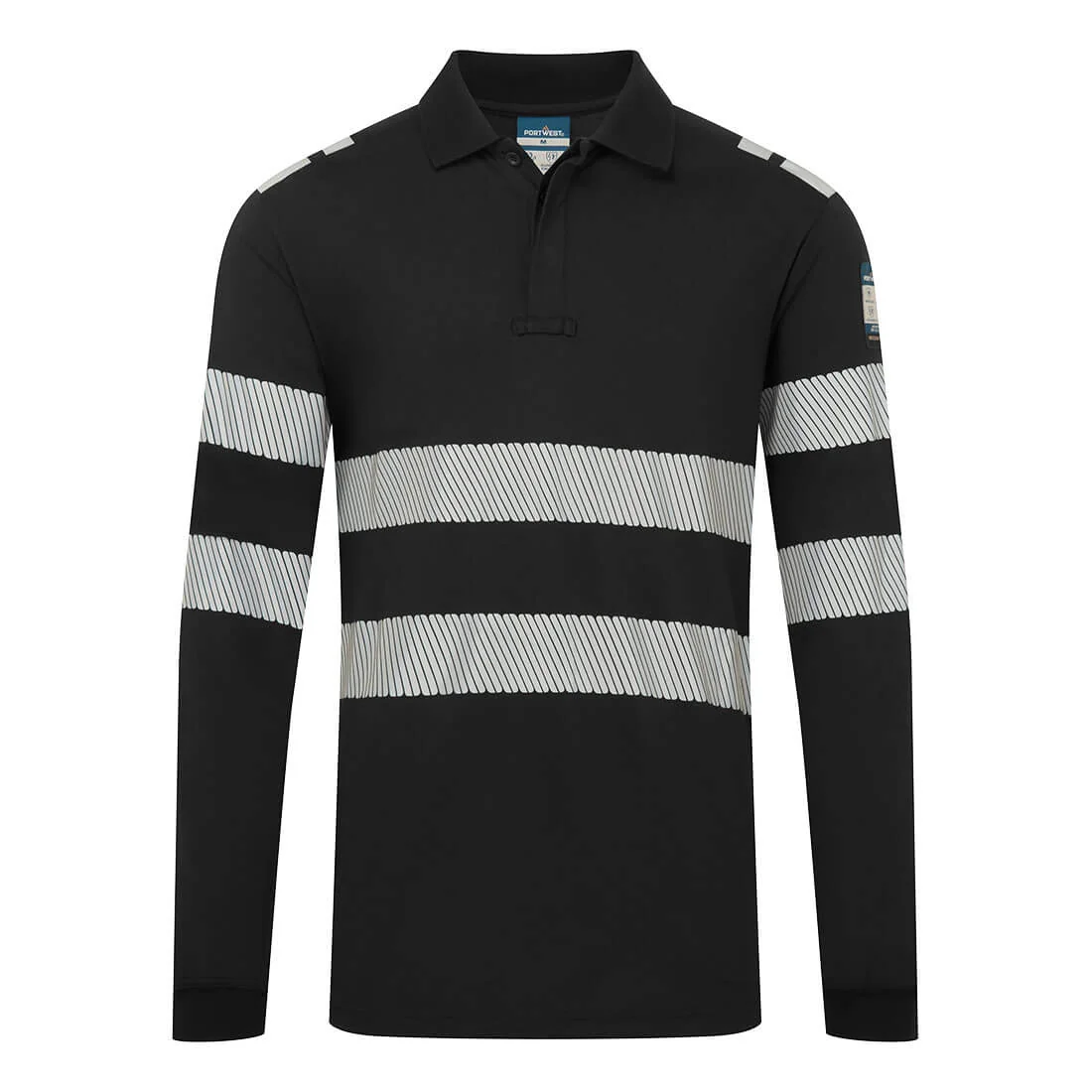PORTWEST FR733 PW3 Modaflame Vlamvertragend Poloshirt met lange mouw Zwart