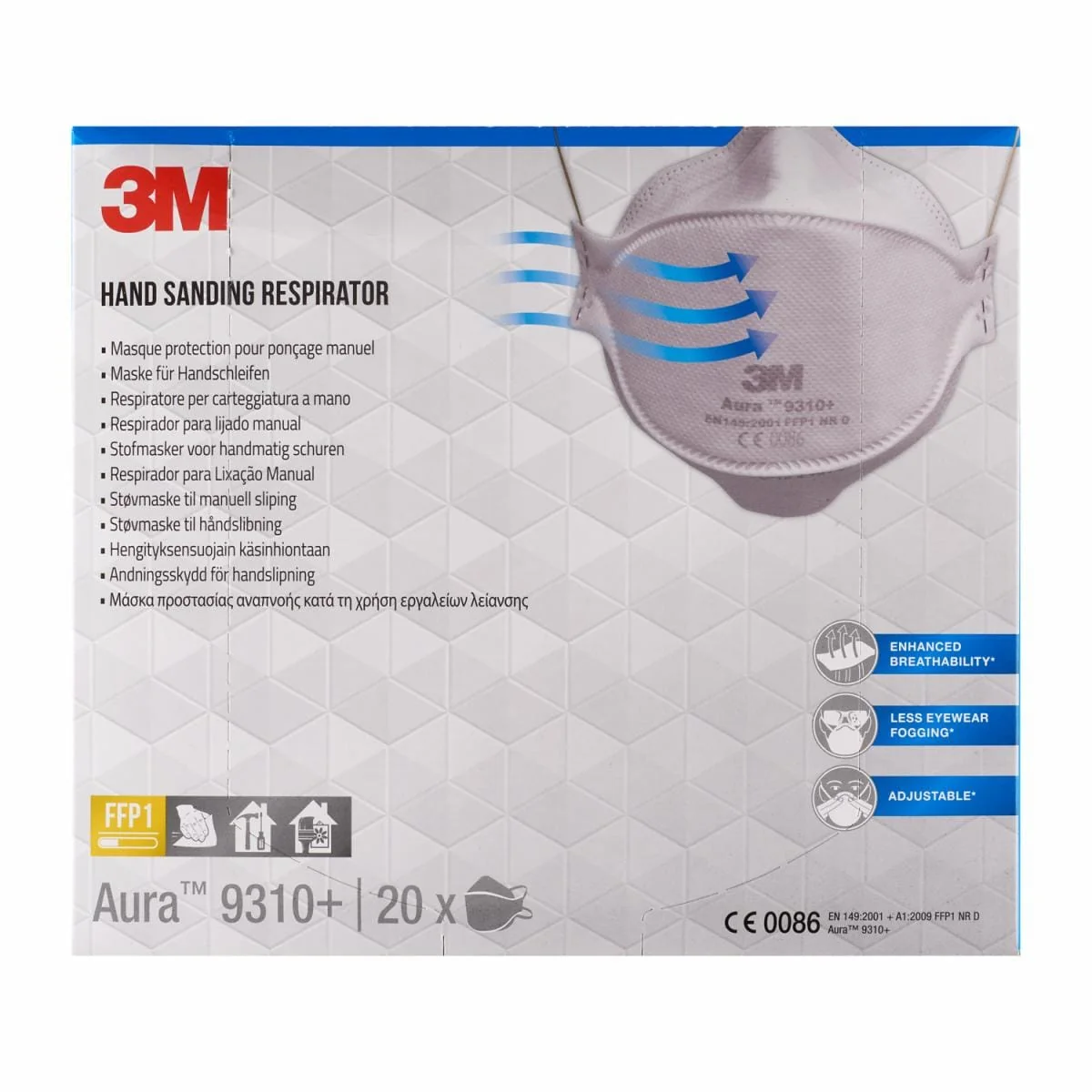 3M Aura 9310+ stofmaskers, verpakking van 20 Wit