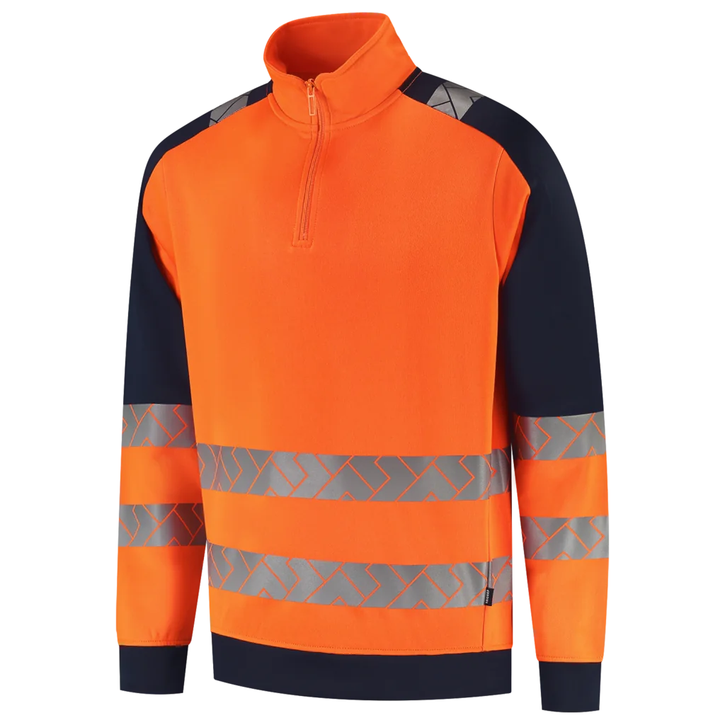 Tricorp 306106 Zip Sweater High Vis Redefined Industrieel Wasbaar Fluor Orange / Inktblauw