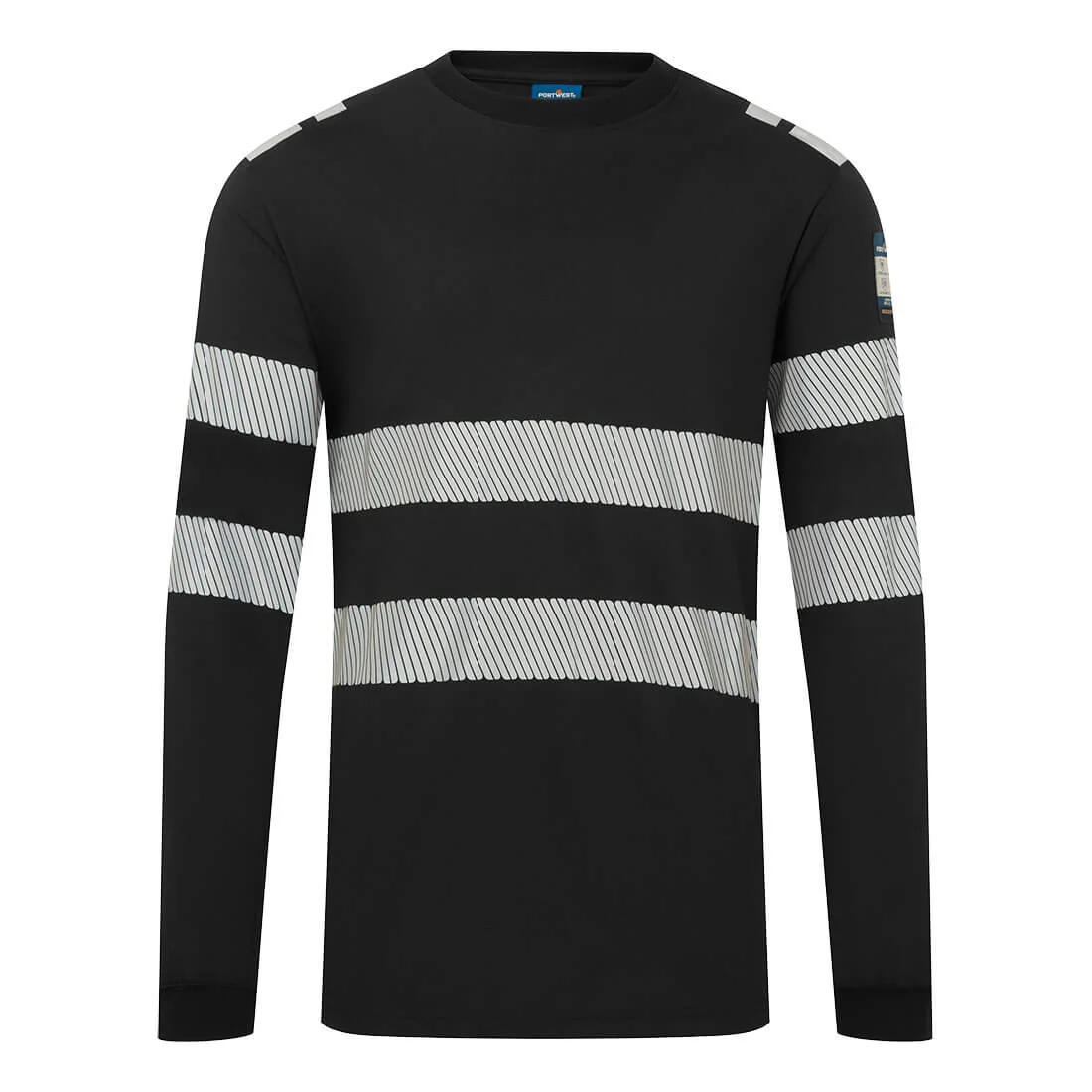 PORTWEST FR732 PW3 Modaflame gebreid Hi-Vis FR T-shirt met lange mouwen Zwart