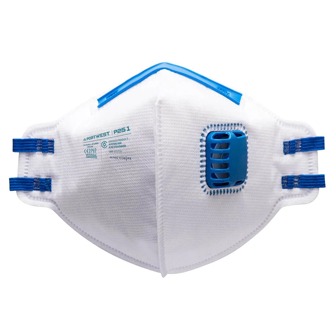 PORTWEST P251 FFP2 Plat Gevouwen Masker met Ventiel (PK20) Wit