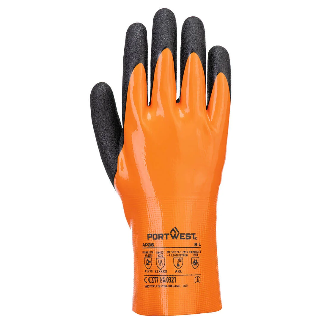 PORTWEST AP36 Grip 18 Nitril-handschoen met dubbele manchet Oranje/zwart