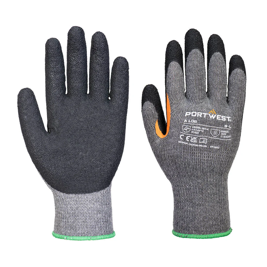 PORTWEST A106 Grip 10 latex handschoen met versterkt duimkruis (afname per 12 paar) Grijs/zwart