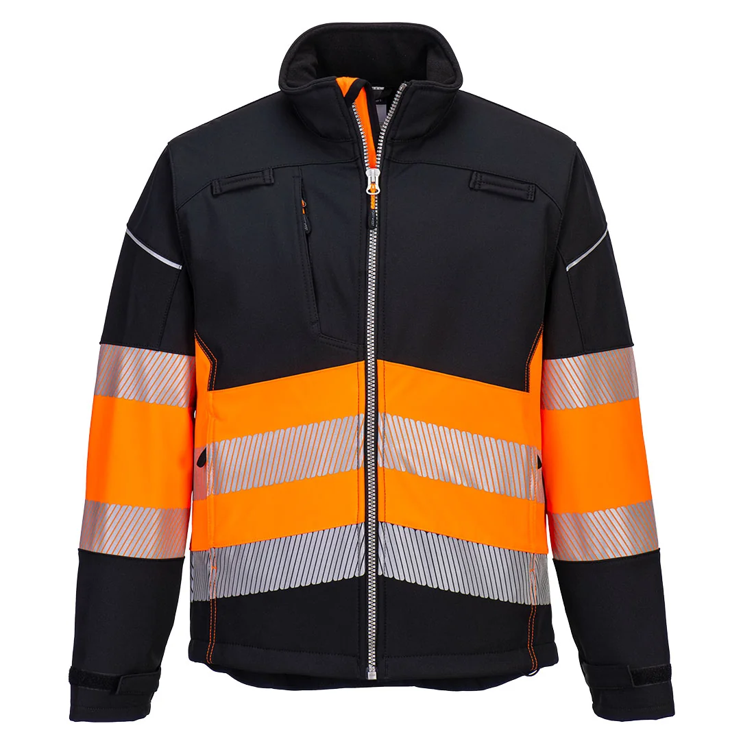 PORTWEST PW375 PW3 Hi-Vis Softshell jack (3L) Klasse 1 Zwart/Oranje
