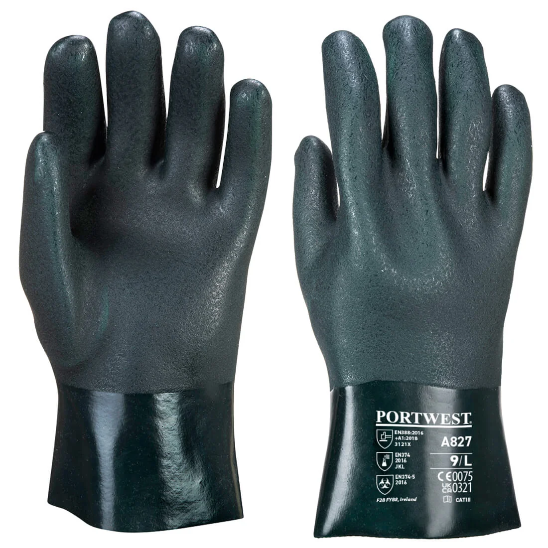 PORTWEST A827 Dubbel Gedompelde PVC-Handschoen 27cm Groen