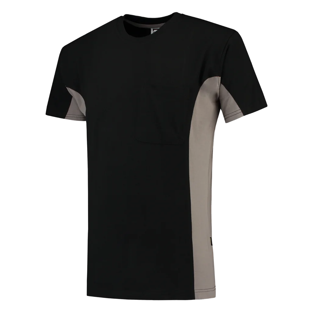 Tricorp 102002 T-shirt Bicolor Borstzak Zwart / Grijs