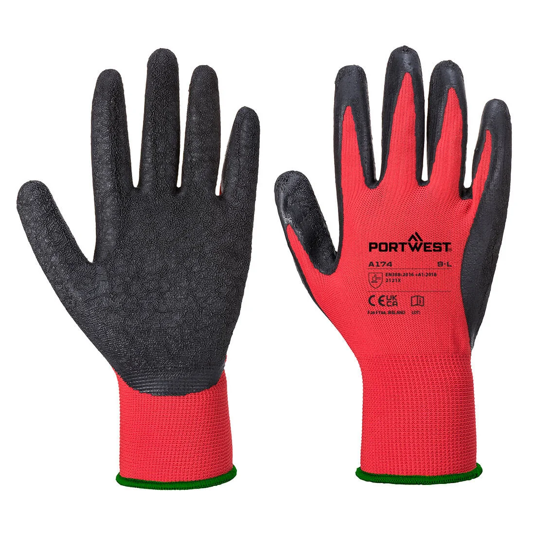 PORTWEST A174 Flex Grip Latex Handschoen Rood/Zwart