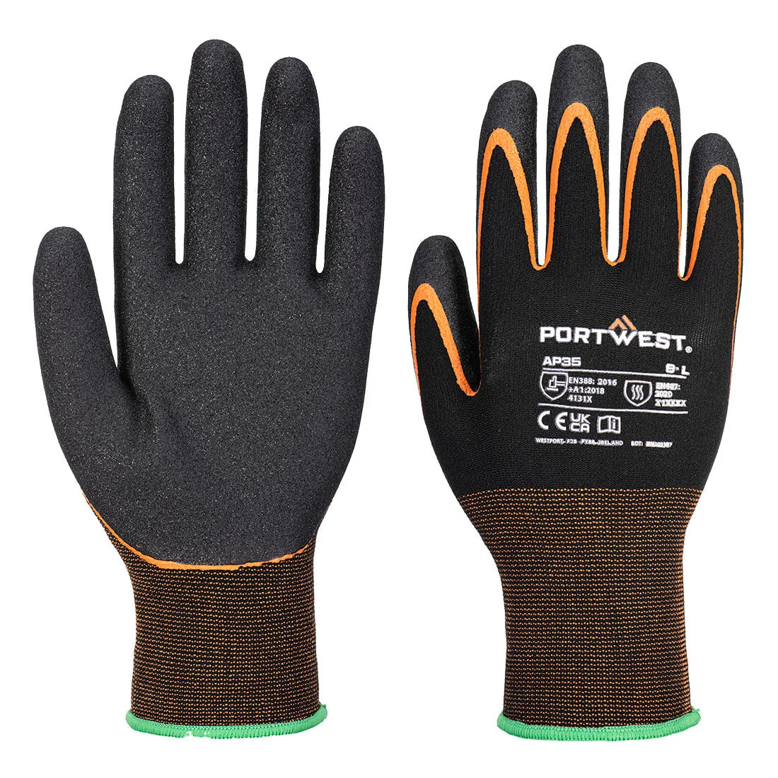 PORTWEST AP35 Grip 15 Nitril Dubbele Palm Handschoen Zwart/Oranje