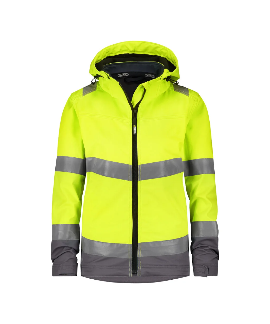 Malaga Women Hogezichtbaarheidssoftshelljas voor dames Fluogeel/Cementgrijs