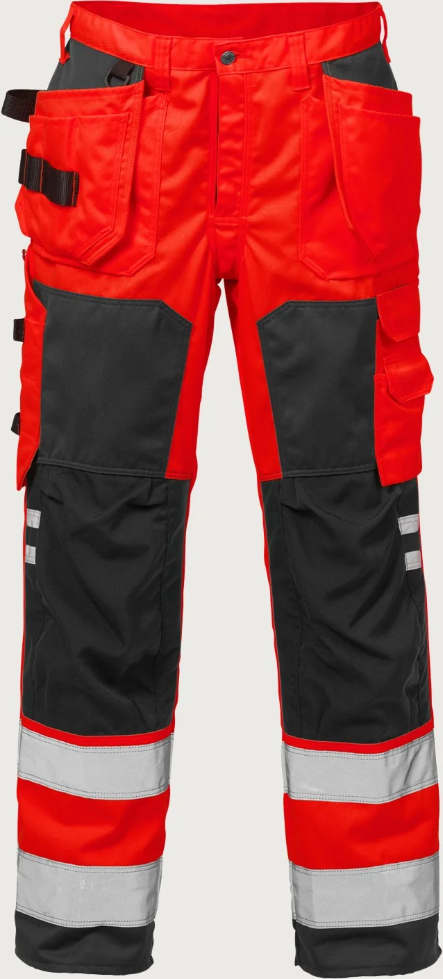 Fristads High vis werkbroek klasse 2 2025 PLU Hi-Vis rood/zwart