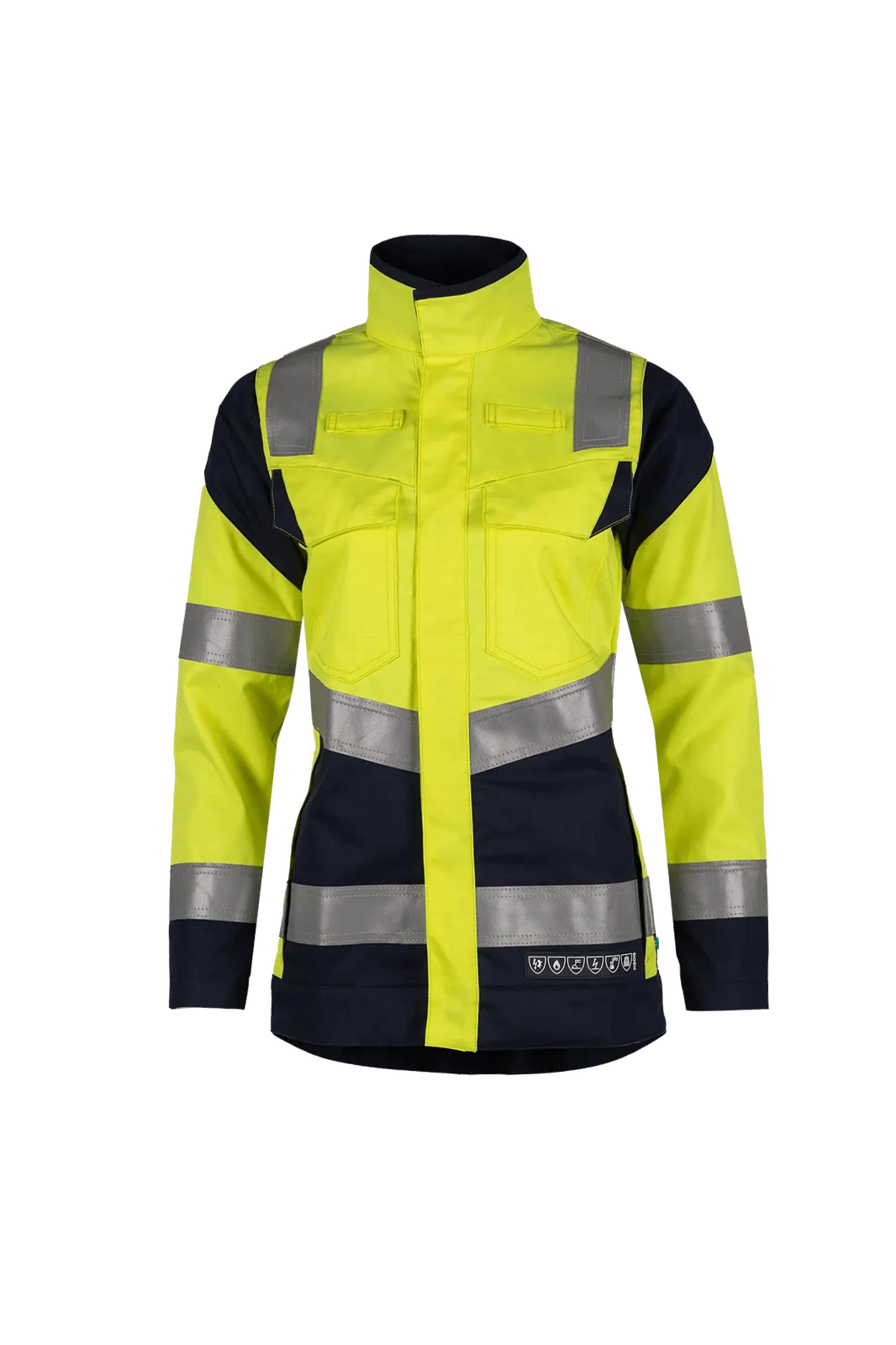 Sioen Acrux Women ECO dames high-vis werkjas, ARC bescherming Fluogeel/Marineblauw