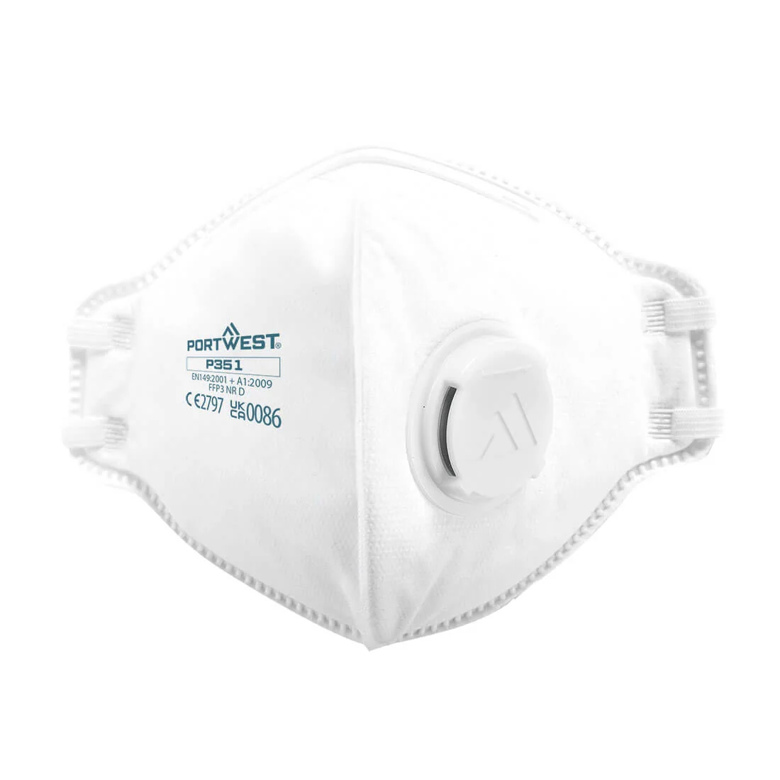 PORTWEST P351 FFP3 Dolomite Plat Gevouwen Masker (PK20) Wit