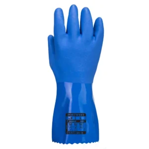 A881 Chemiebestendige blauwe PVC handschoen aanzicht 2
