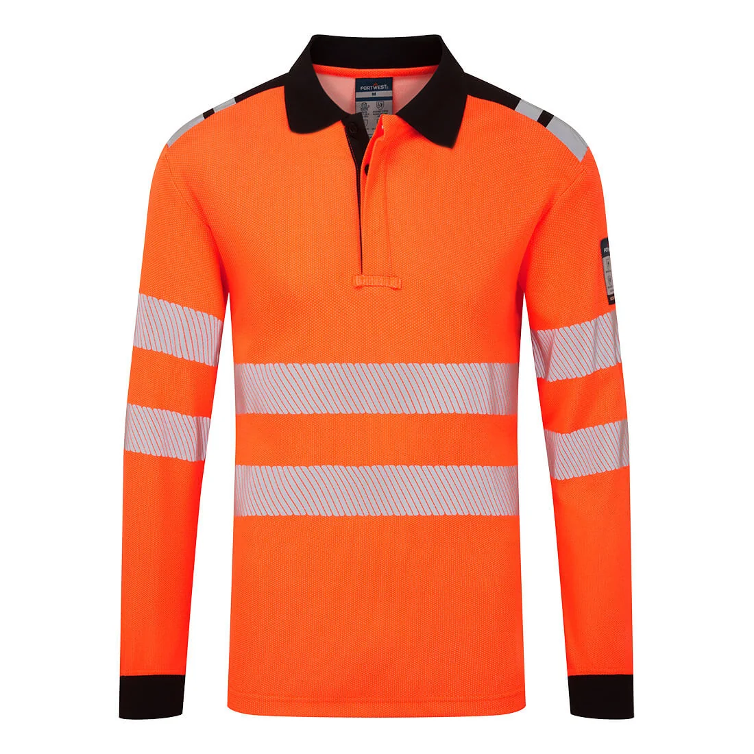 PORTWEST FR734 PW3 Modaflame Knit HVO Vlamvertragend Poloshirt met lange mouw Oranje/zwart