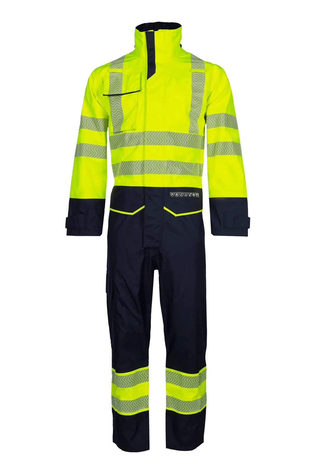 Sioen Aksdal Regen overall, ARC bescherming, high-vis Fluogeel/Marineblauw