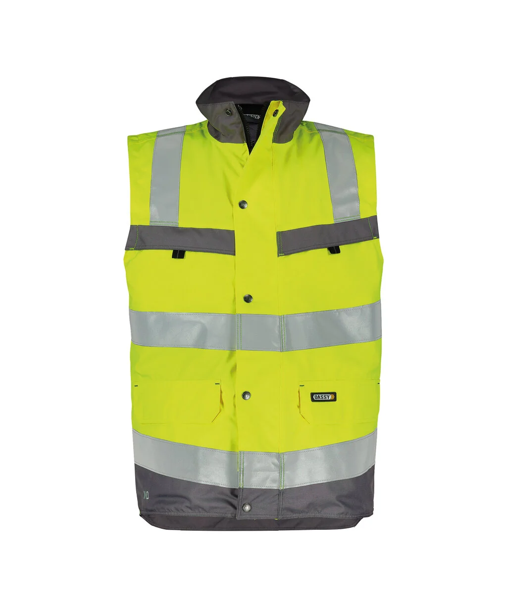 Bilbao Hogezichtbaarheidsbodywarmer Fluogeel/Cementgrijs