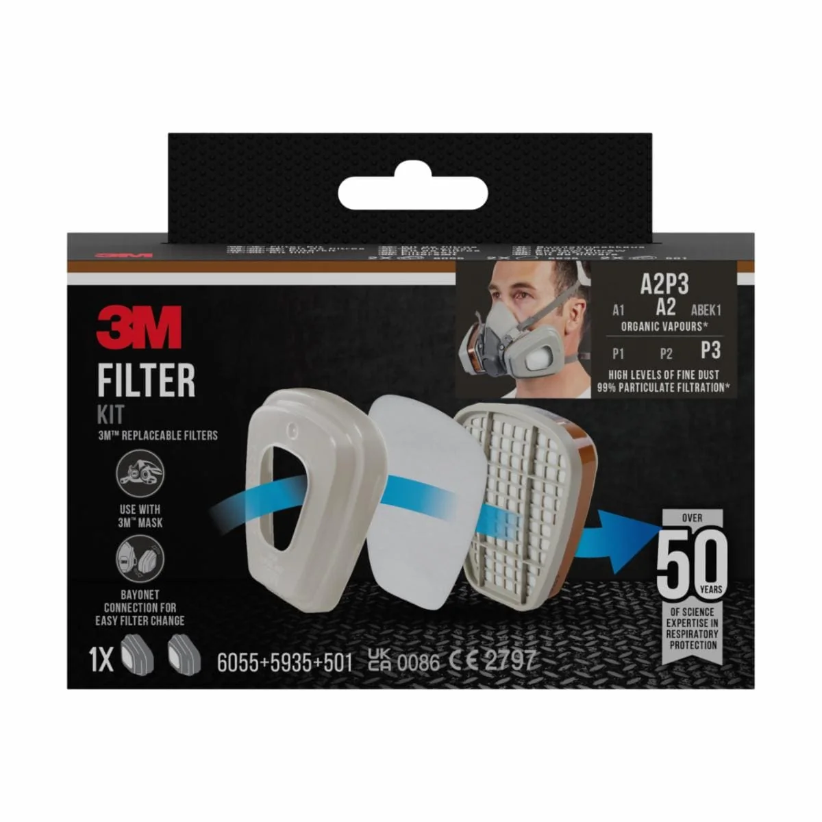 3M 6003-1 vervangende filterset Grijs/Wit