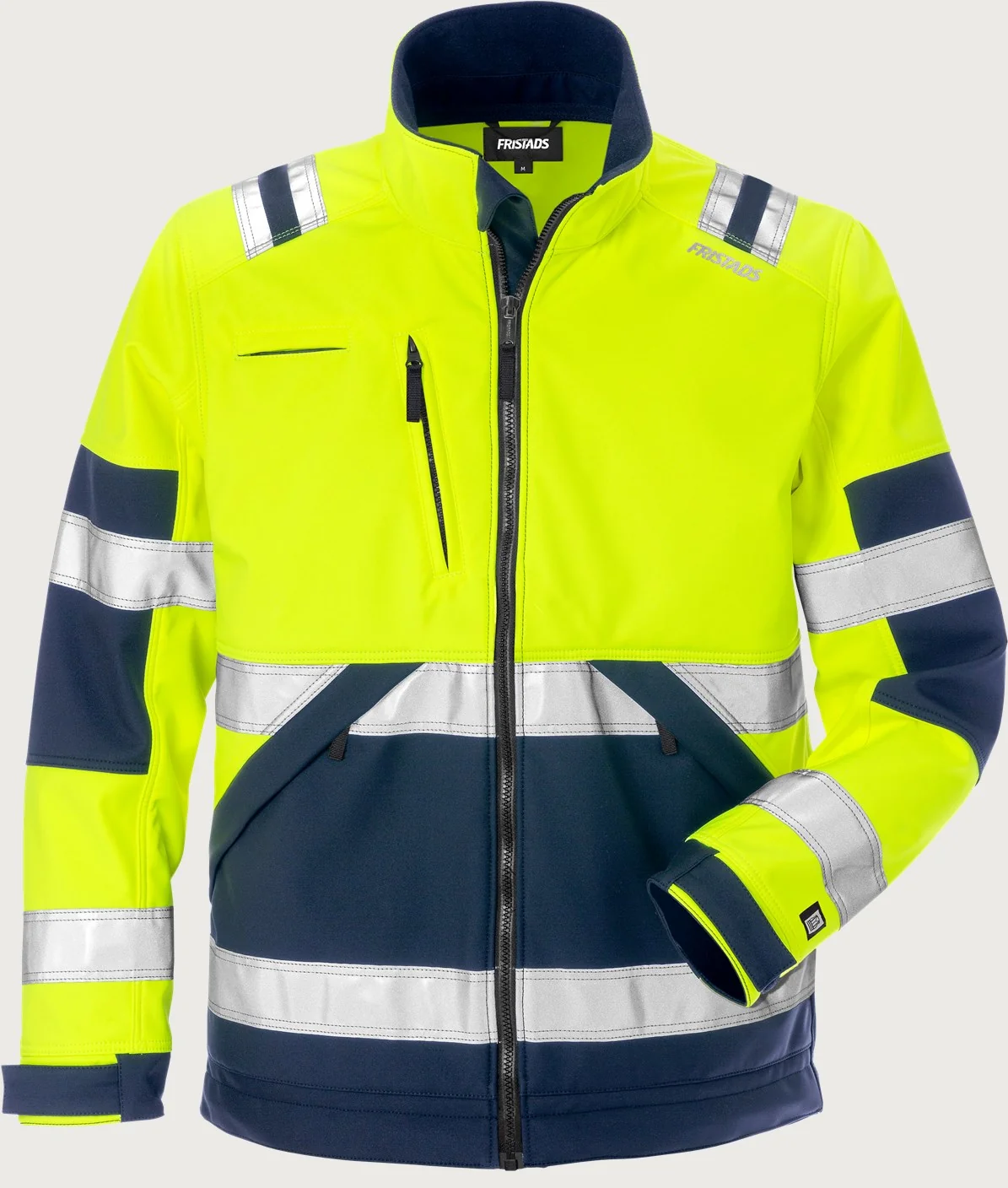 Fristads High vis softshelljack klasse 2 4083 WYH Hi-Vis geel/marineblauw