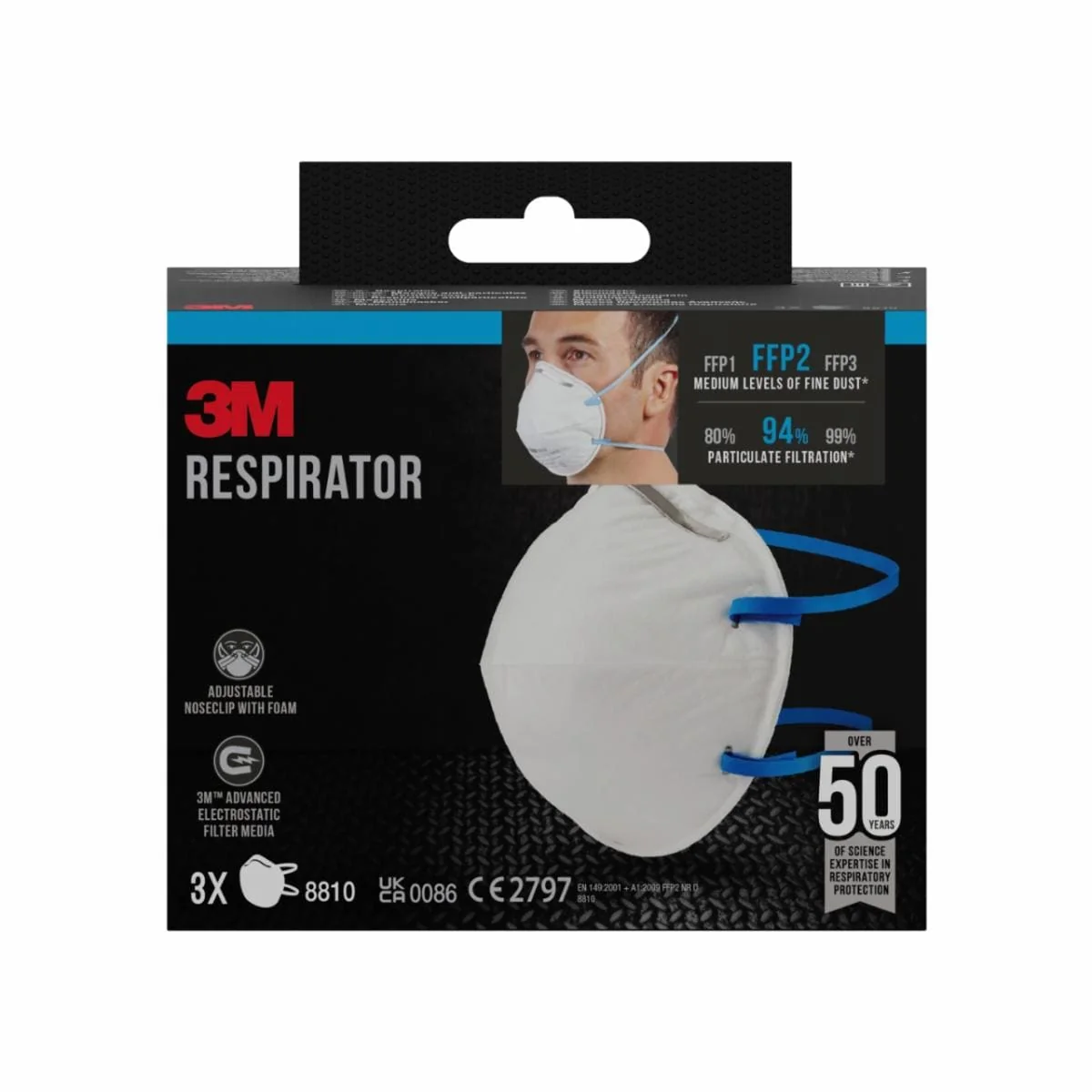 3M 8810 stofmaskers, verpakking van 3 Blauw/Wit