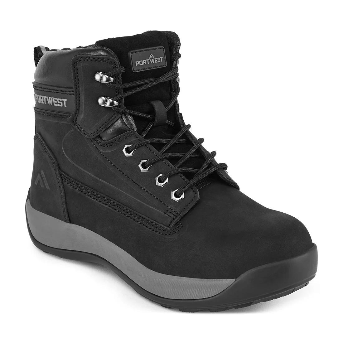 PORTWEST FW32 Stalen Nubuck Leren Halfhoge Schoen S3 HRO Zwart