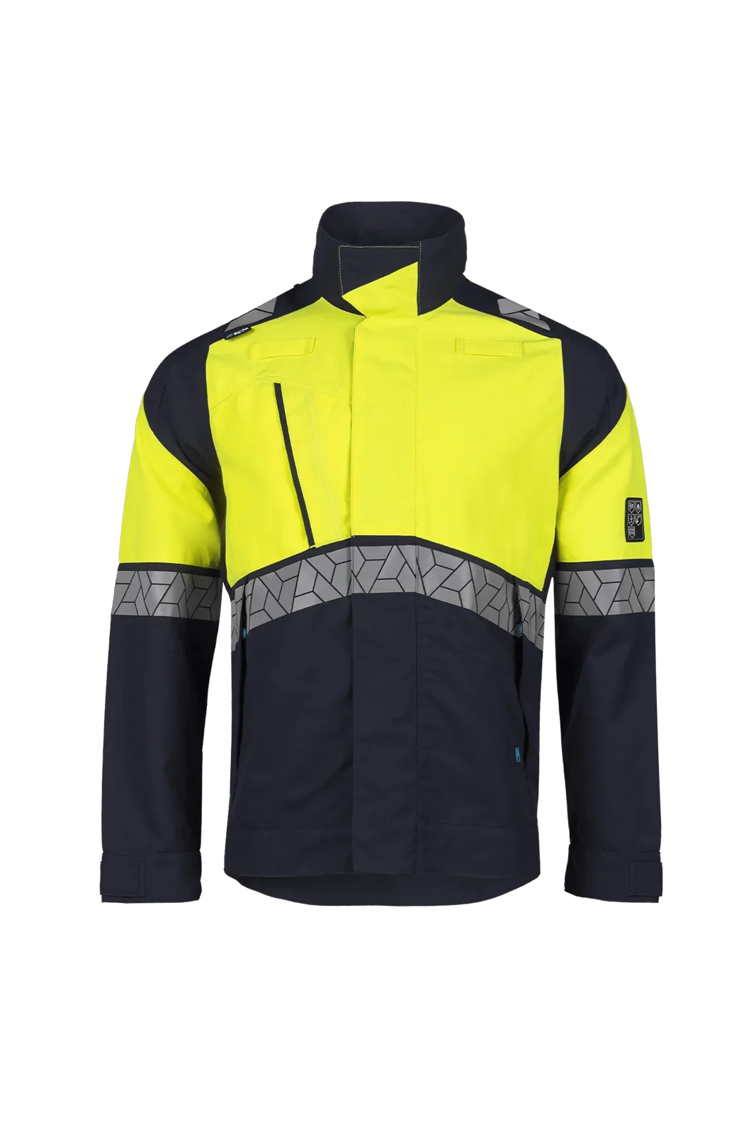 Sioen Boza ECO werkjas, stretch zones, ARC bescherming Marineblauw/Fluogeel