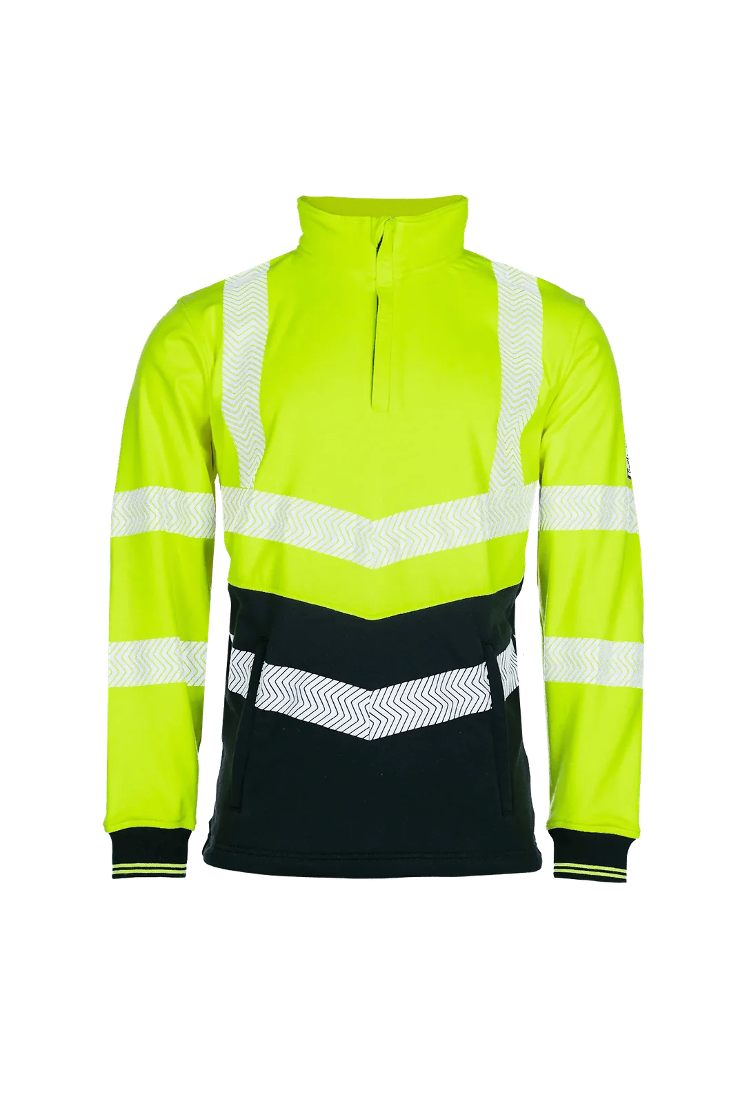 Sioen Corran High-vis sweatshirt, korte rits, ARC bescherming Fluogeel/Marineblauw